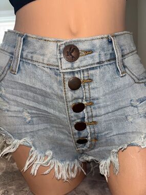 One teaspoon Rollers Denim Frayed Hem Shorts - Light Blue
